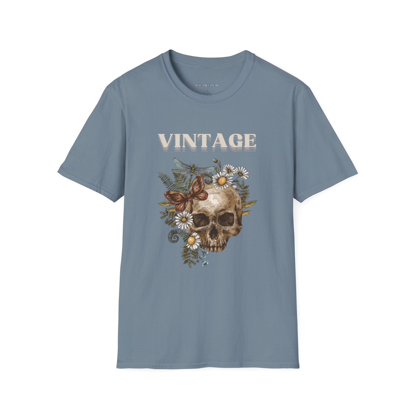 Vintage Floral Skull Unisex Softstyle T-Shirt