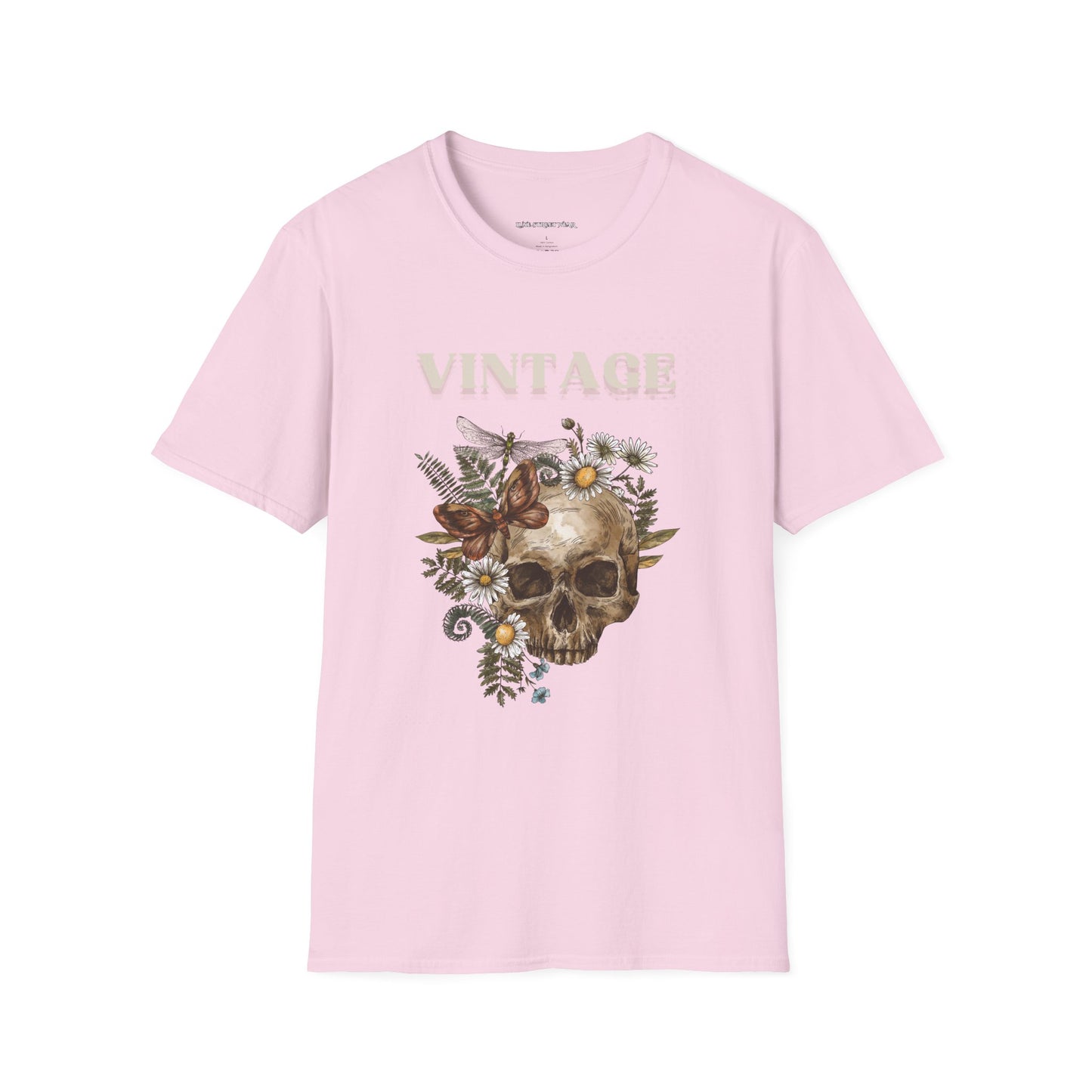 Vintage Floral Skull Unisex Softstyle T-Shirt