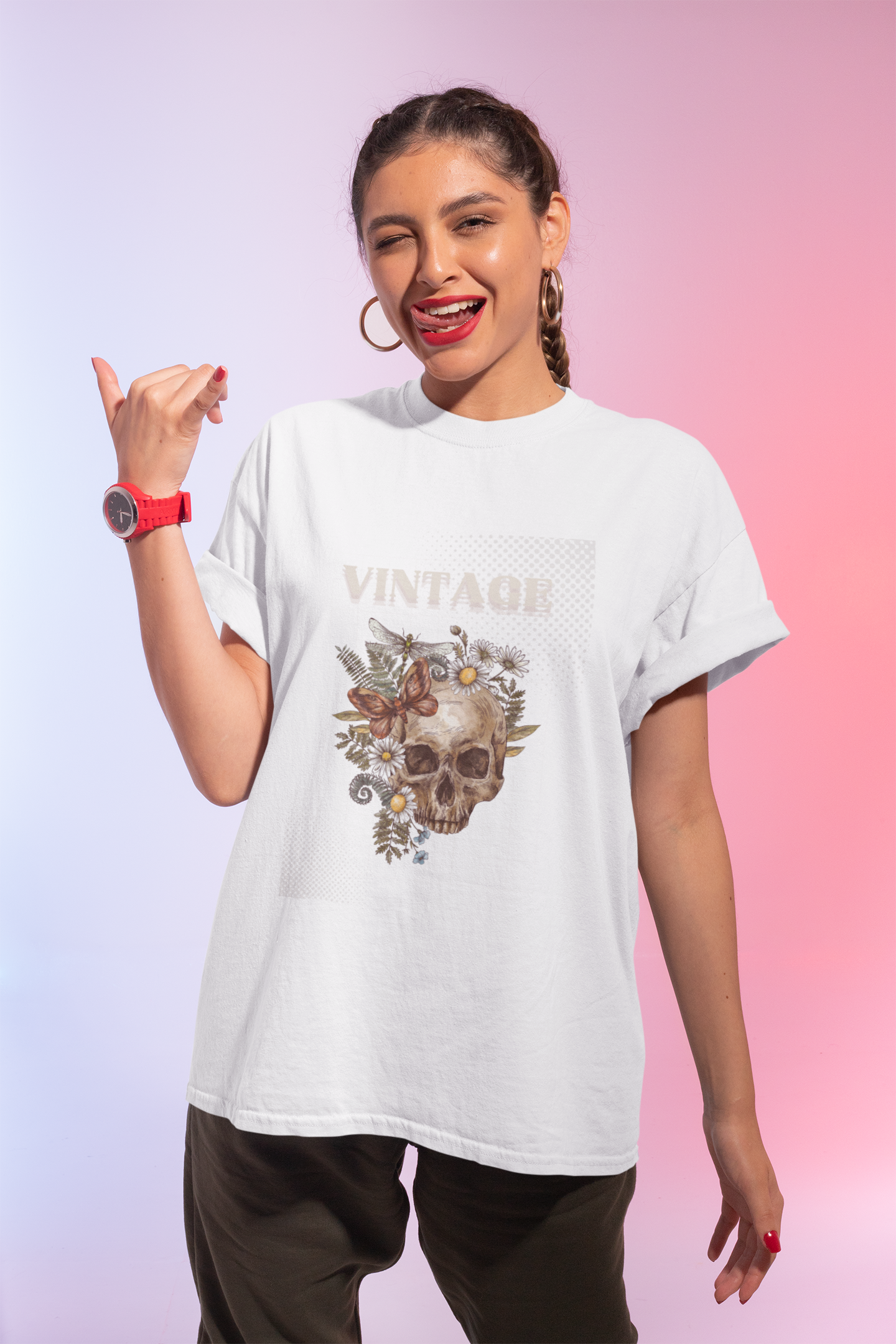 Vintage Floral Skull Unisex Softstyle T-Shirt