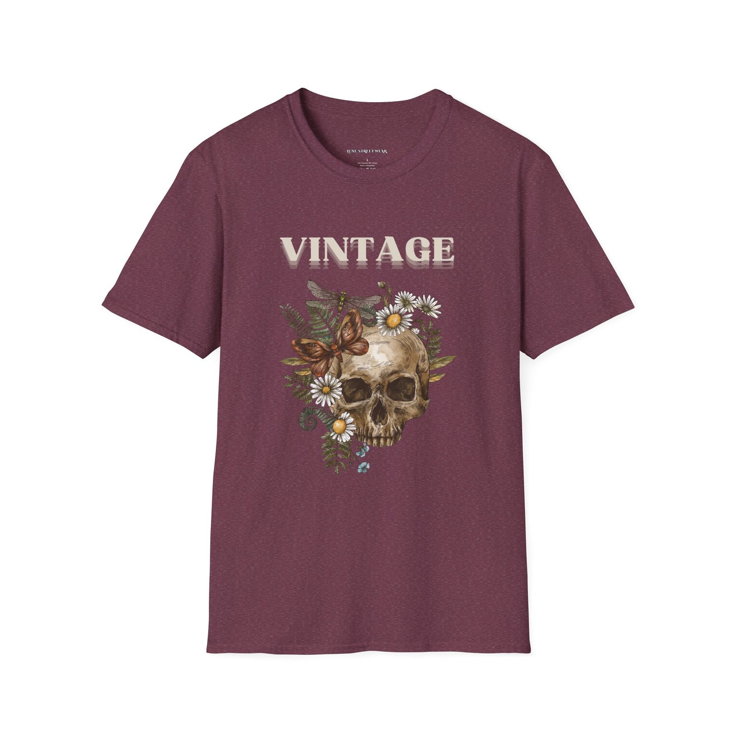 Vintage Floral Skull Unisex Softstyle T-Shirt