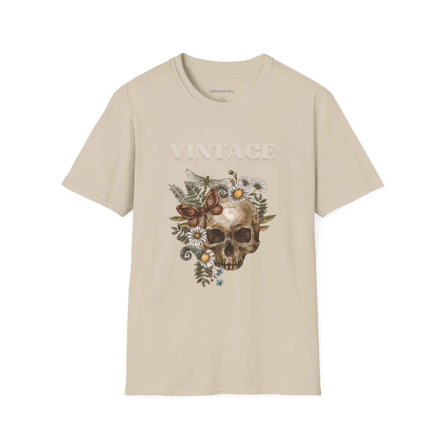 Vintage Floral Skull Unisex Softstyle T-Shirt