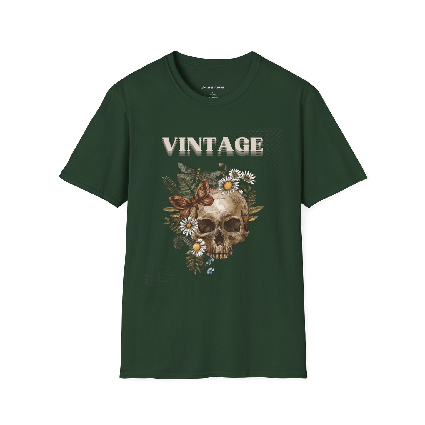 Vintage Floral Skull Unisex Softstyle T-Shirt