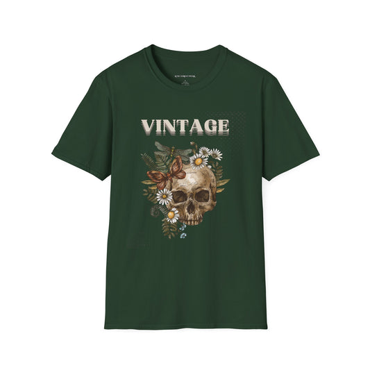 Vintage Floral Skull Unisex Softstyle T-Shirt