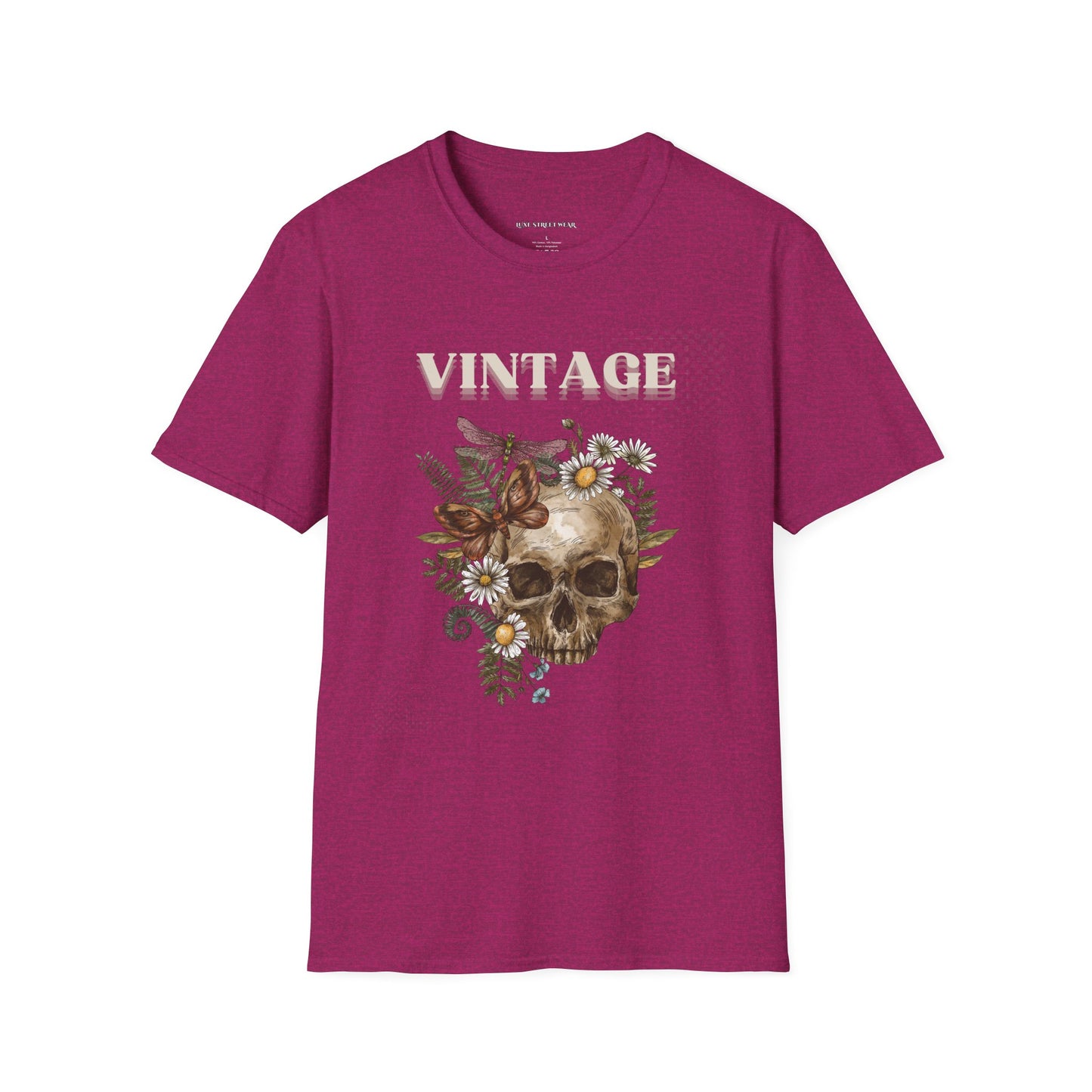 Vintage Floral Skull Unisex Softstyle T-Shirt
